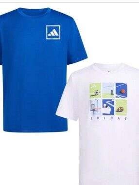 ADIDAS CREW NECK YOUTH TEE 2-PACK COLOR BLUE/WHITE SIZE LARGE(14-16)
